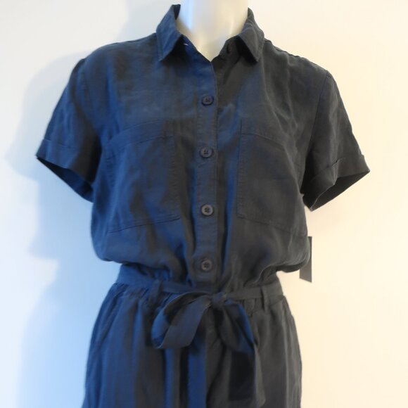 NWT Womens Bella Dahl Rnavyr Navy Blue Tencel Rolled Hem Utility Romper Shorts S - Picture 5 of 12